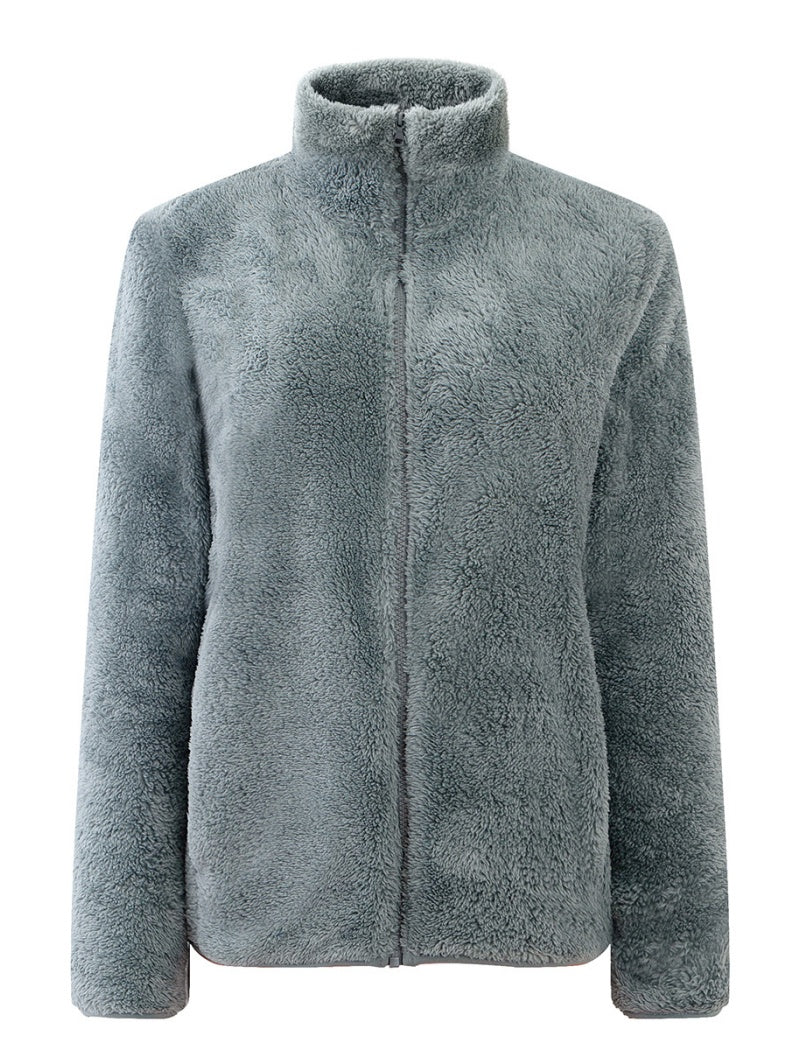 Fleece Zip-Up Jacket with Stand Collar