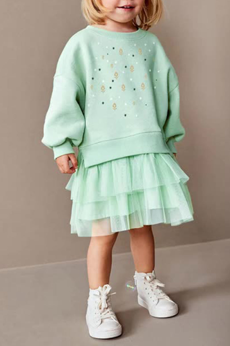 Snow Print Tulle Layered Dress (Kids)