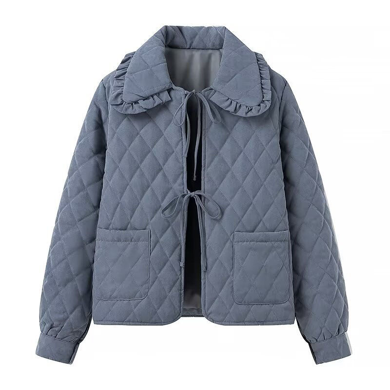Ruffle Collar Quilted Jacket