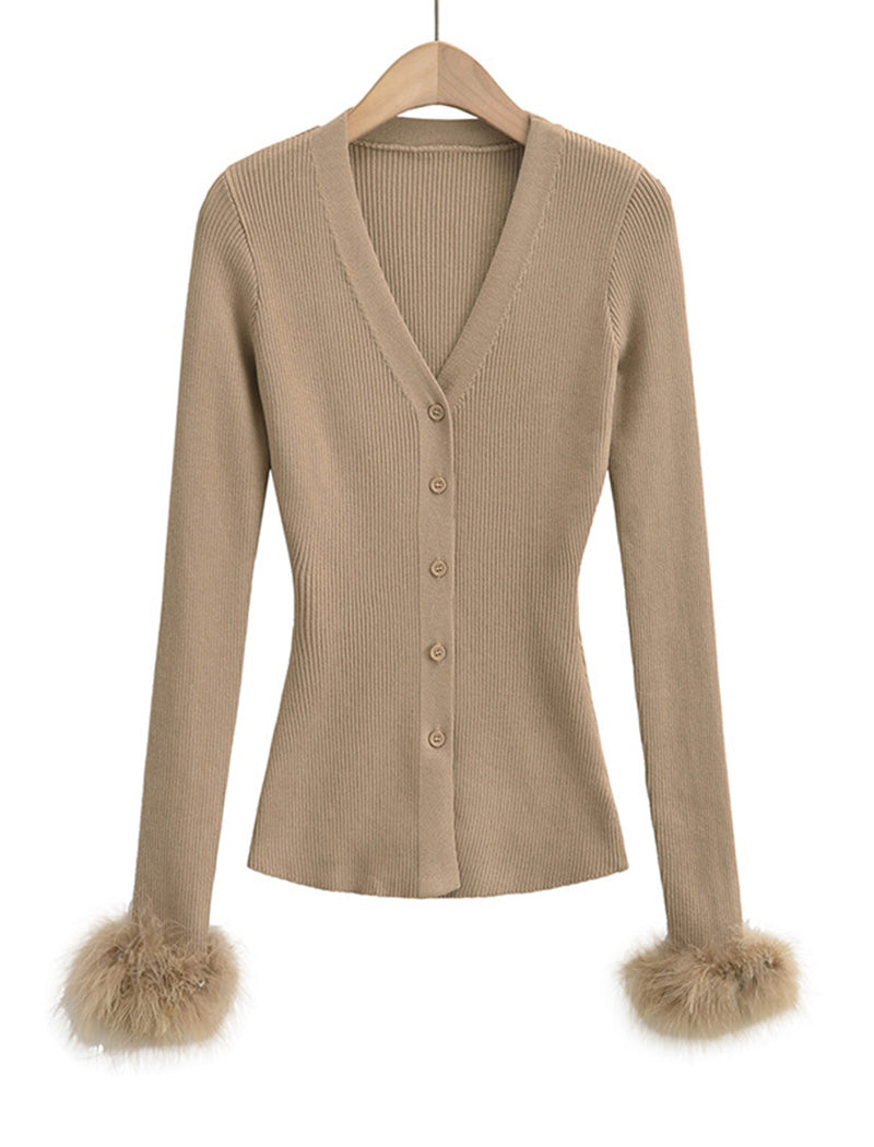Button-Up Ribbed Cardigan with Fuzzy Cuffs
