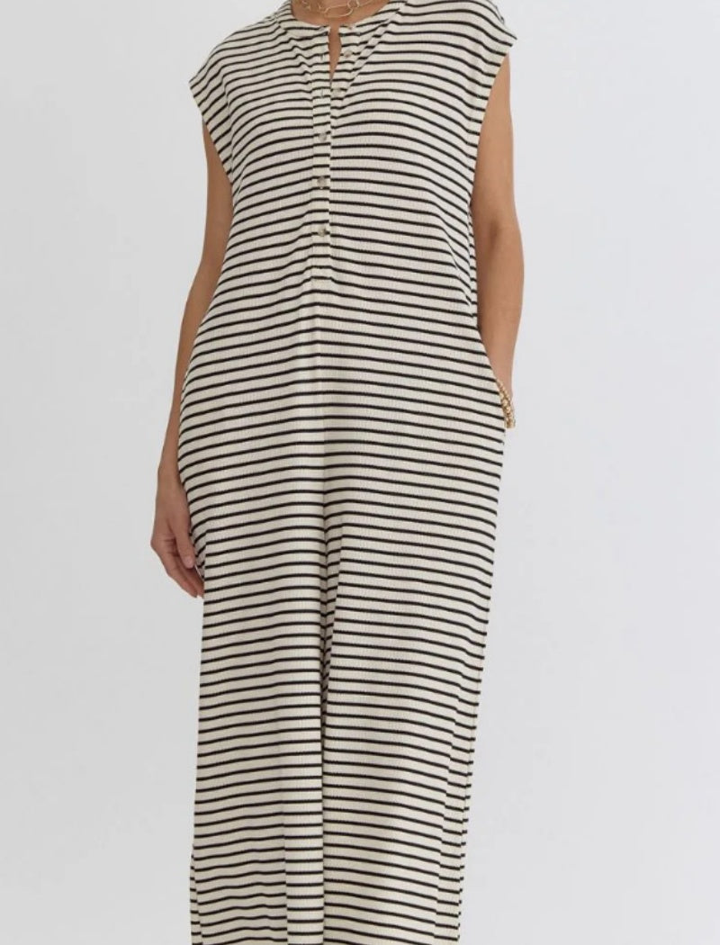 Striped Sleeveless Wide-Leg Jumpsuit