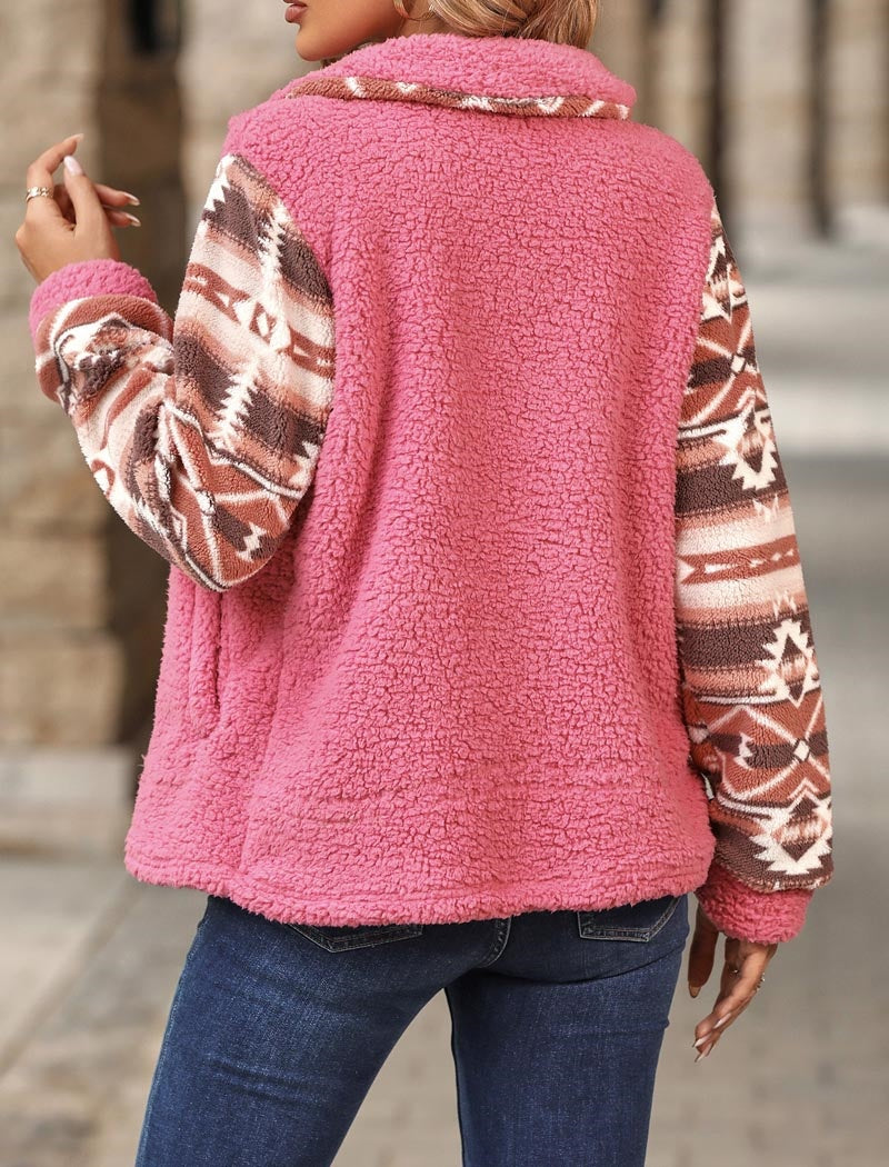 Color Block Sherpa Zipper Jacket