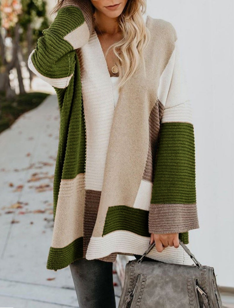 Striped Oversized Knit Cardigan with Open Front