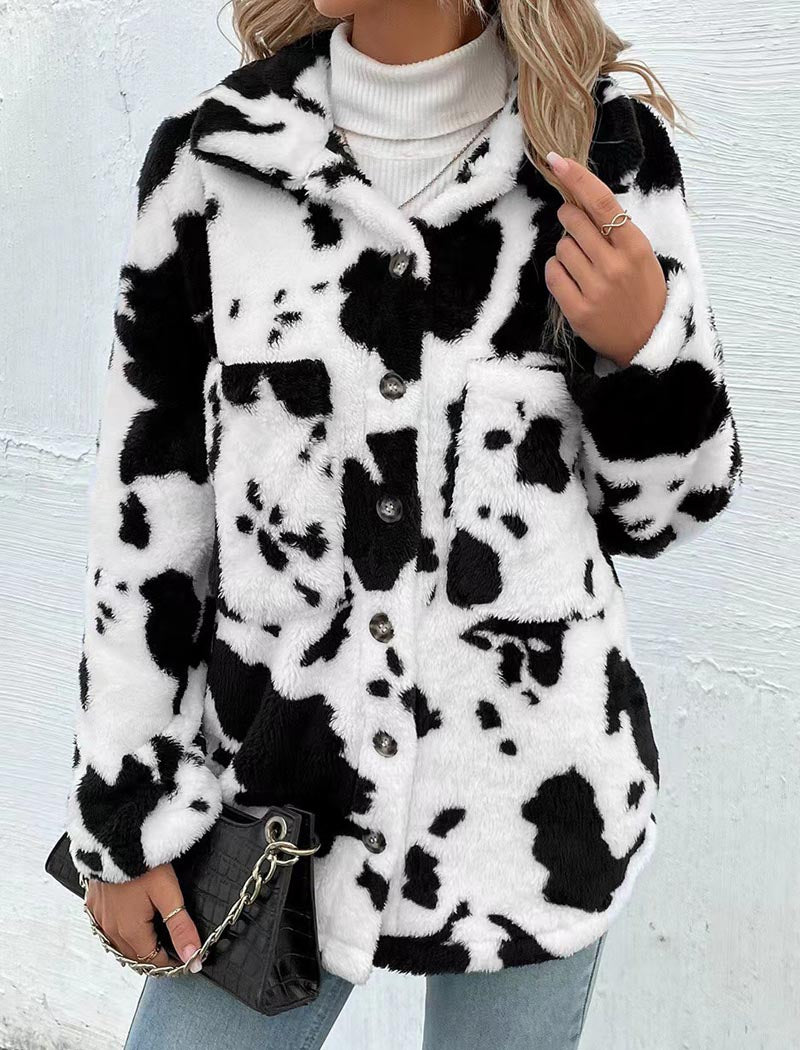Oversized Cow Print Button-Up Jacket