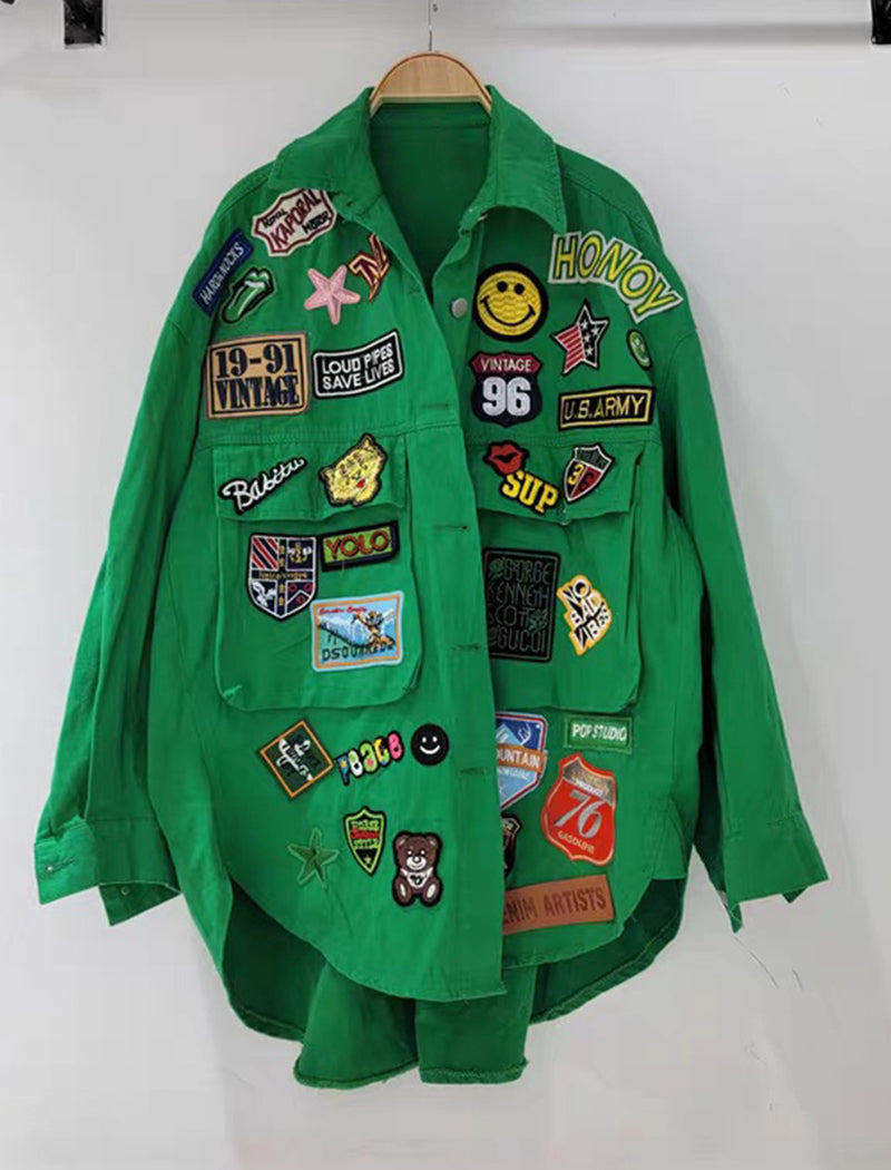 Oversized Denim Patchwork Jacket