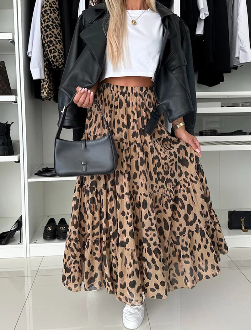 Leopard Print Flowy Maxi Skirt