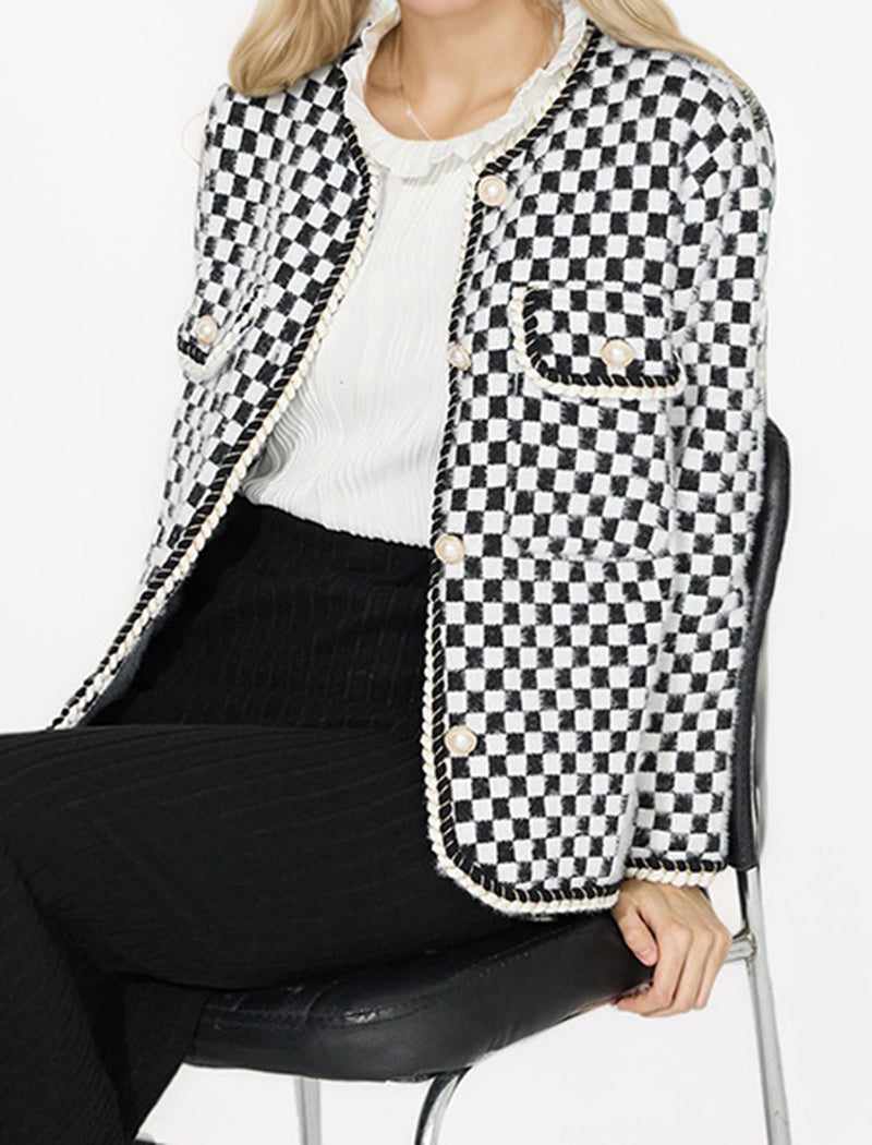 Round Neck Single-Button Long Sleeve Coat