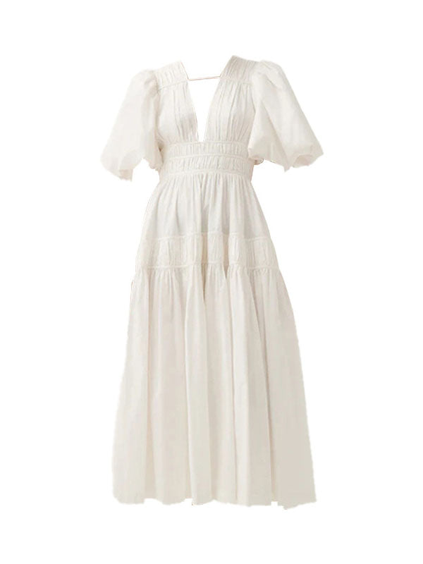 Puff Sleeve Tiered Midi Dress