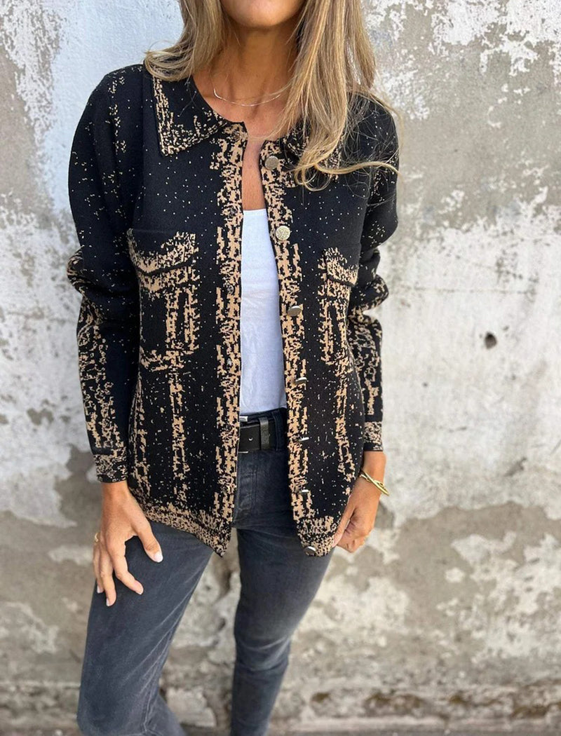 Collared Mixed-Color Metallic Button Knit Jacket