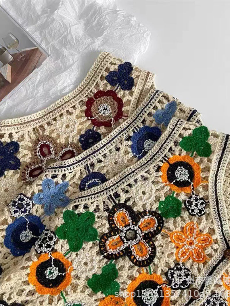 Floral Eyelet Knit Vest