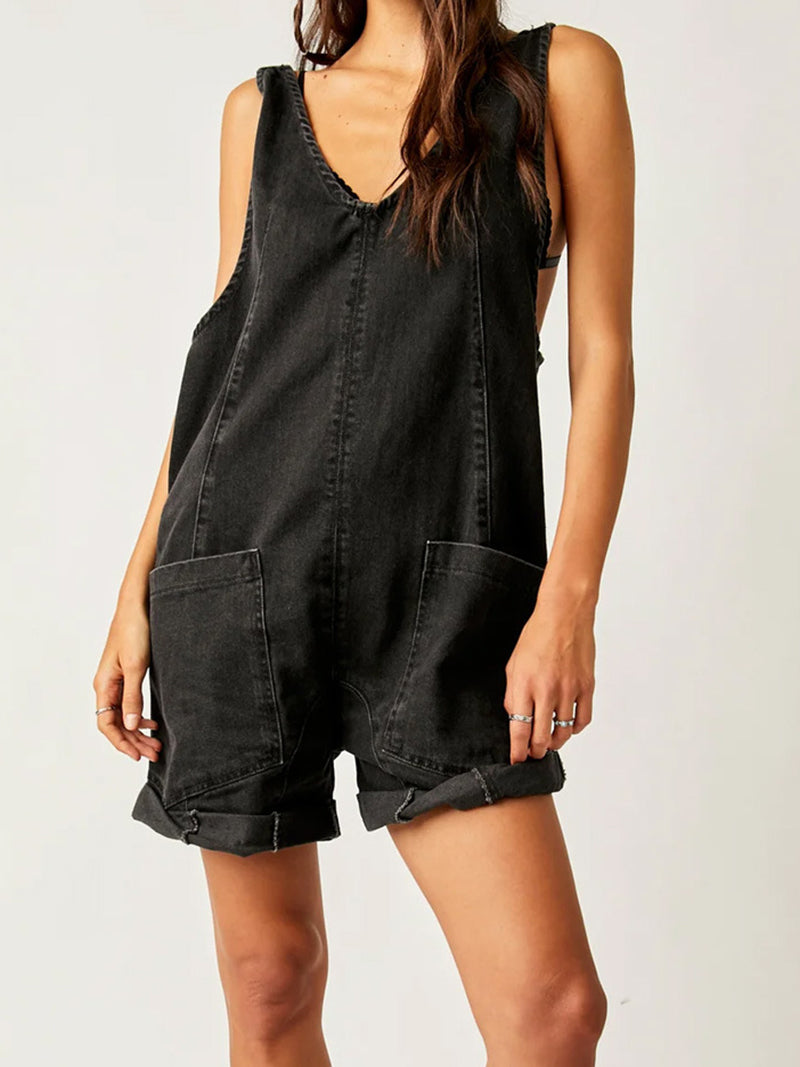 V-Neck Sleeveless Romper Shorts