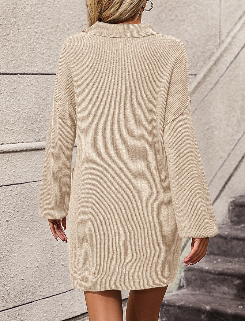 Solid Color Collared Button-Up Knit Cardigan