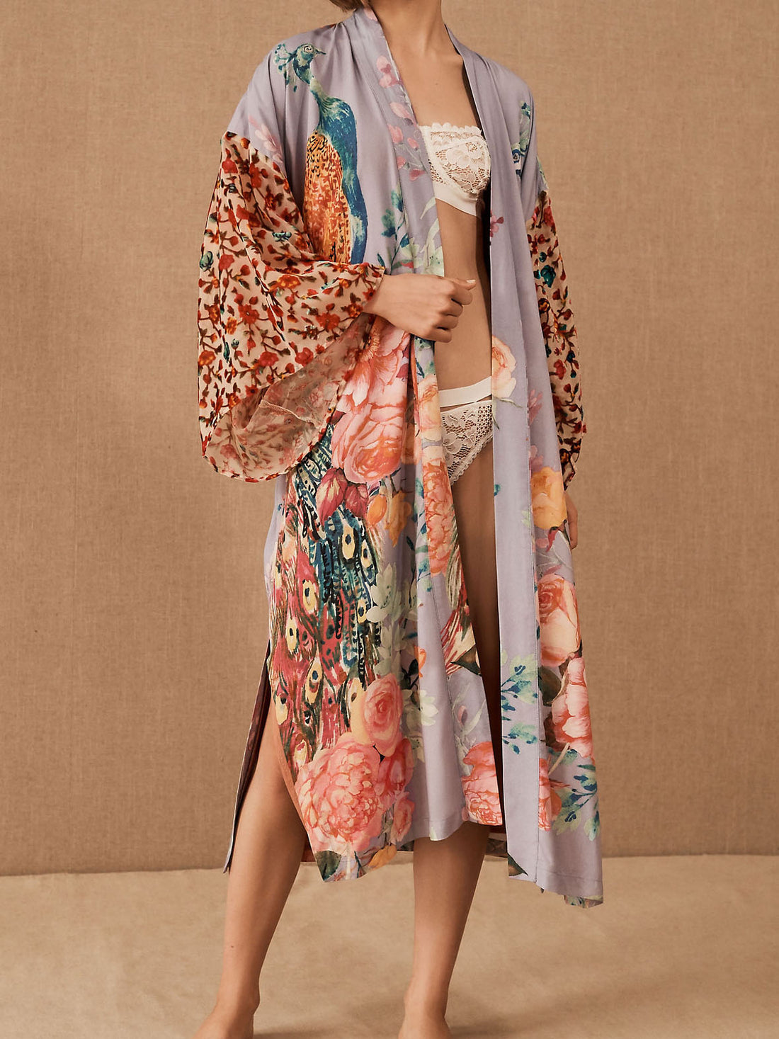 Peacock Floral Print Robe