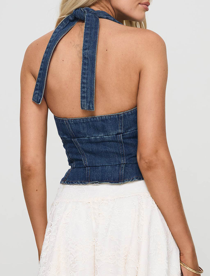 Sleeveless Halter Denim Vest