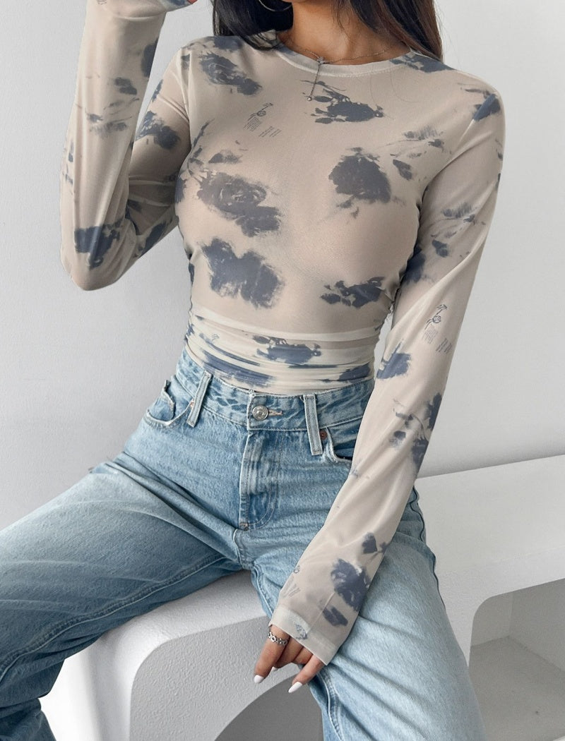 Floral Print Sheer Long Sleeve Top