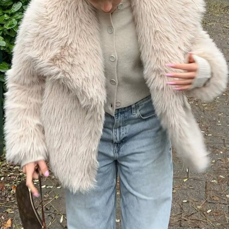 Loose Faux Fur Collar Coat