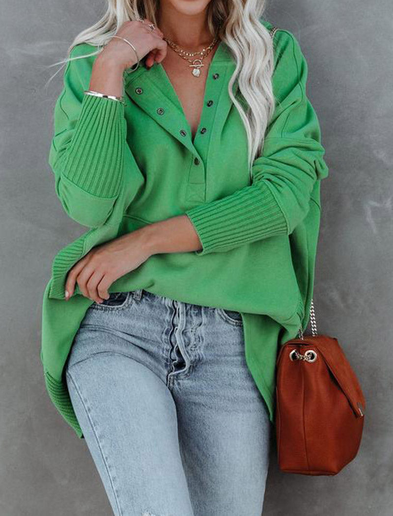 Hooded Buttoned Knit Top