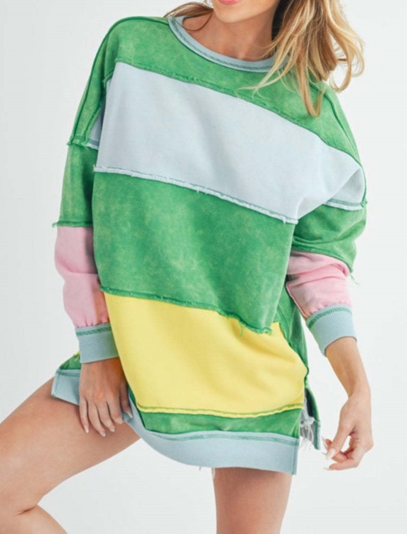 Oversized Striped Colorblock Top