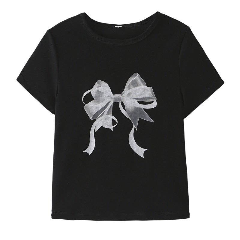 Bow Embellished Graphic Tee