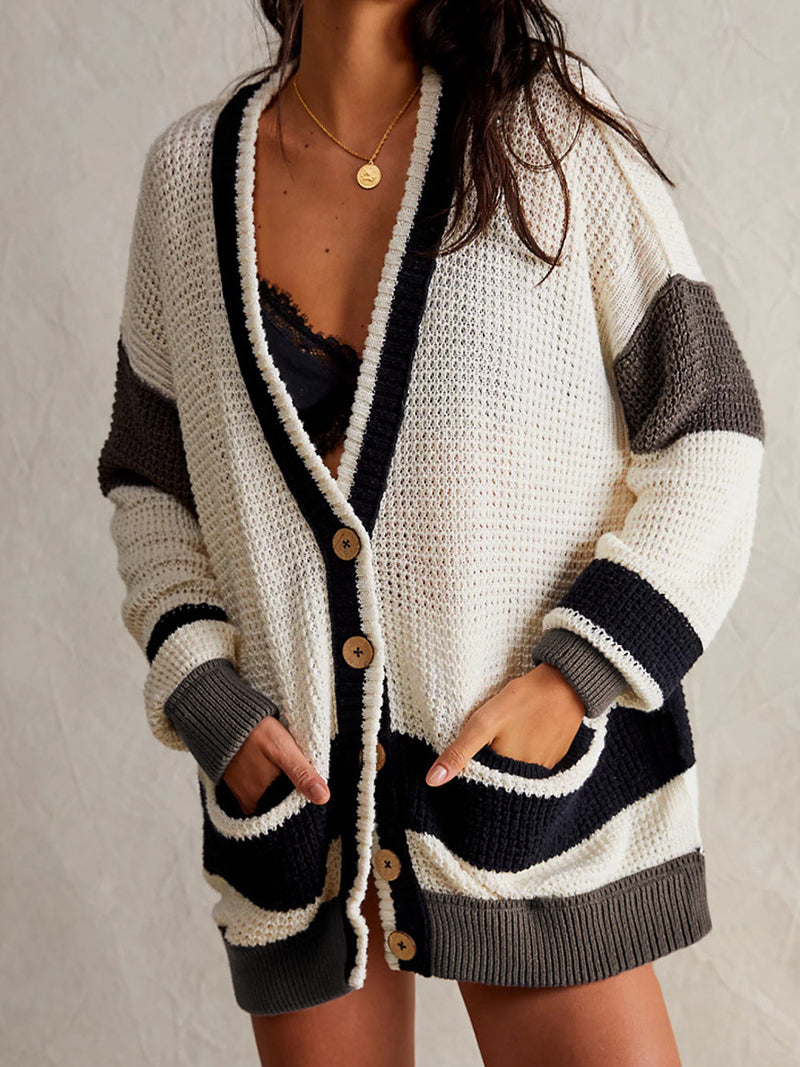 Striped Button-Up Cardigan