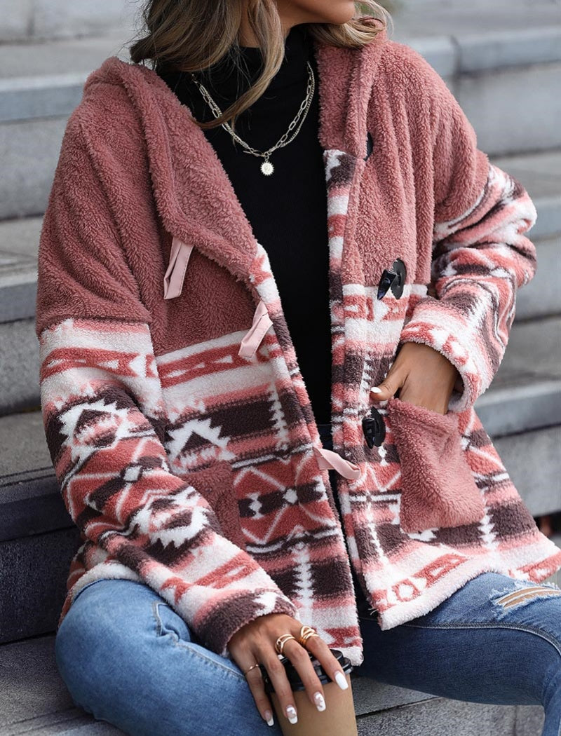 Printed Fleece Lined Hooded Jacket