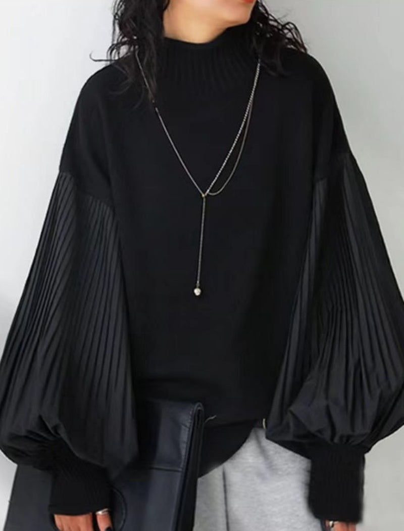 Cuffed Sleeve Patchwork Casual Top