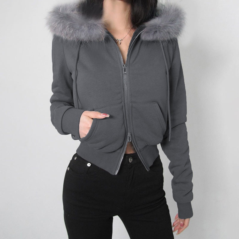 Hooded Fuzzy Patchwork Jacket