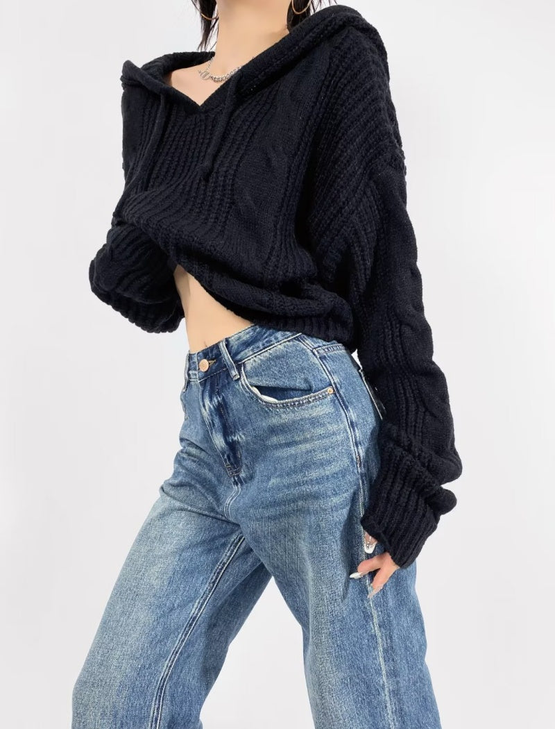 Cable Knit Cropped Hoodie
