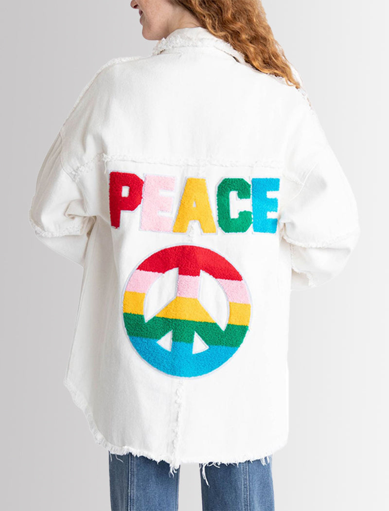 Oversized Peace Graphic Denim Jacket