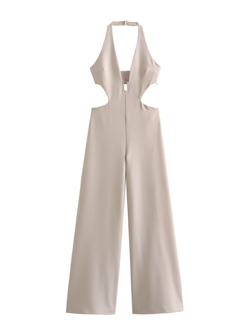 Halter Cutout Backless Wide-Leg Jumpsuit