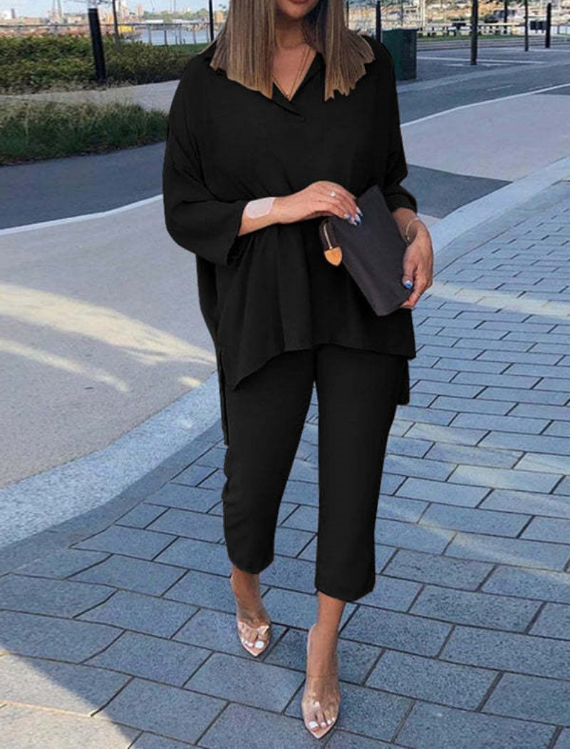 Oversized Tunic Top and Cropped Pants Set