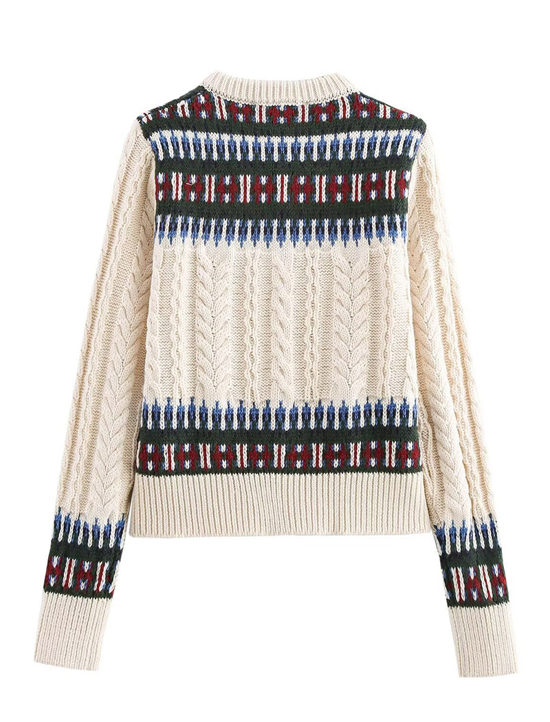 Jacquard Knit Panel Casual Sweater