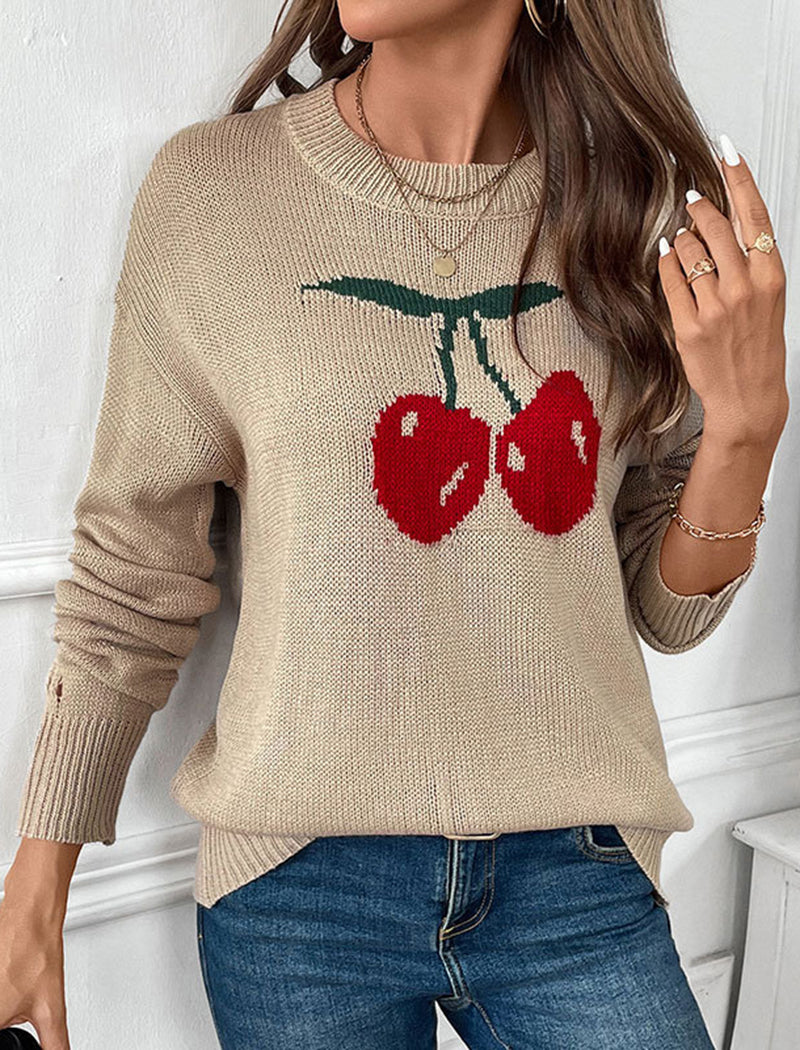 Round Neck Cherry Knit Pullover