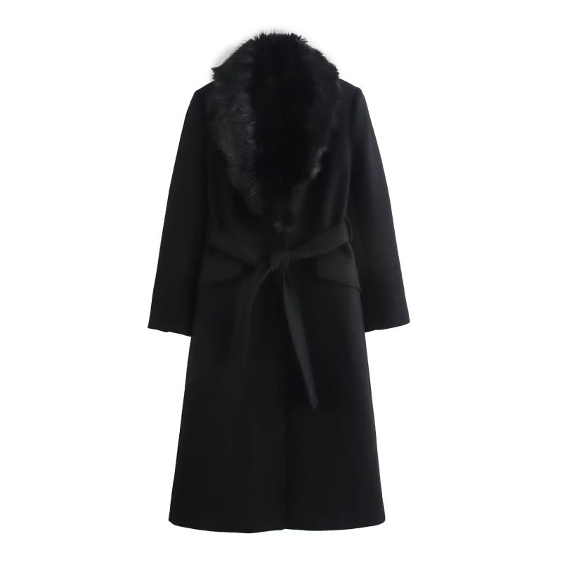 Longline Coat with Faux Fur Collar