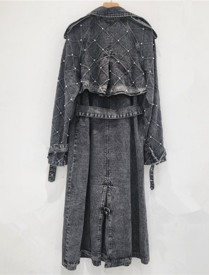 Washed Denim Trench Coat