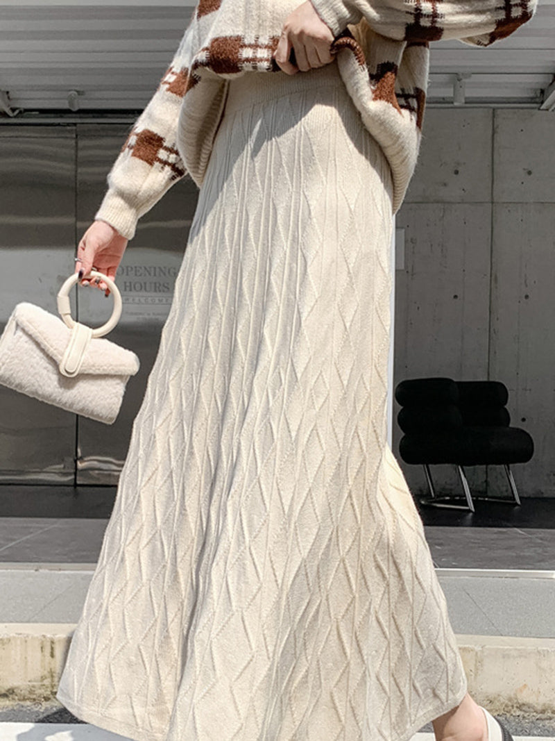 Diamond Knit High-Rise Midi Skirt