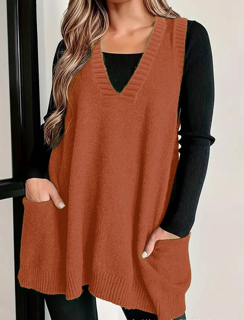 Sleeveless Knit Tunic with Front Pockets