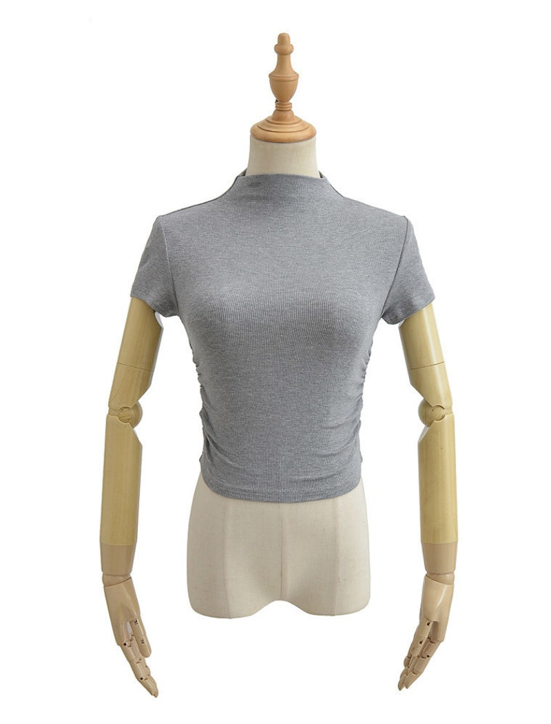 Mock Neck Ruched Short Sleeve Tee