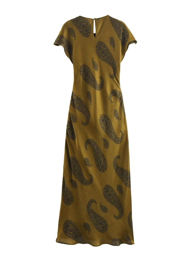 Ruched Waist Paisley Print Maxi Dress