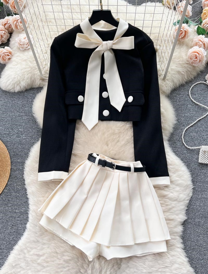 Cropped Jacket and Pleated Skort Set