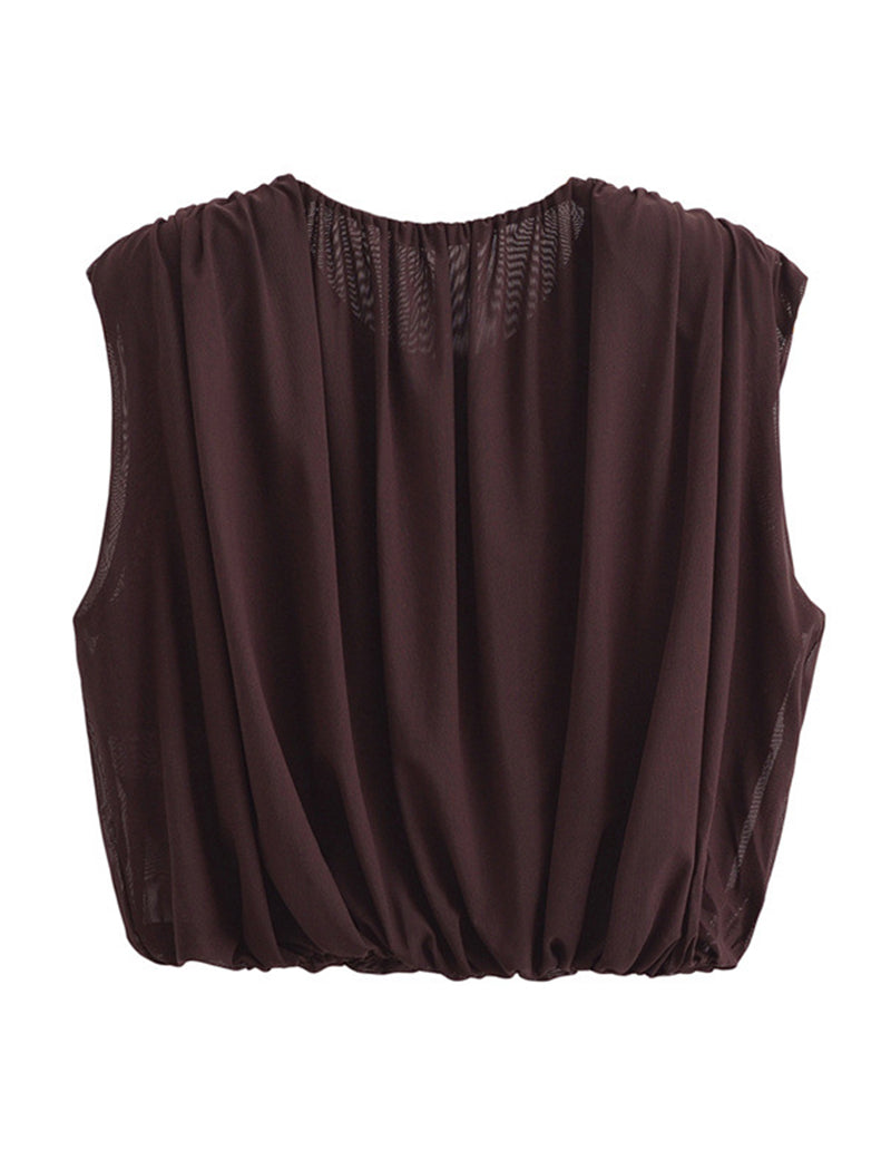 Ruched Sleeveless Top with Draped Design
