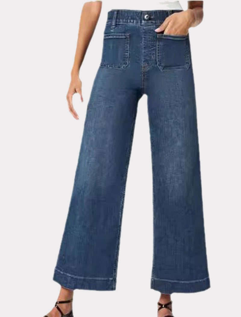 High-Waisted Wide-Leg Jeans with Patch Pockets