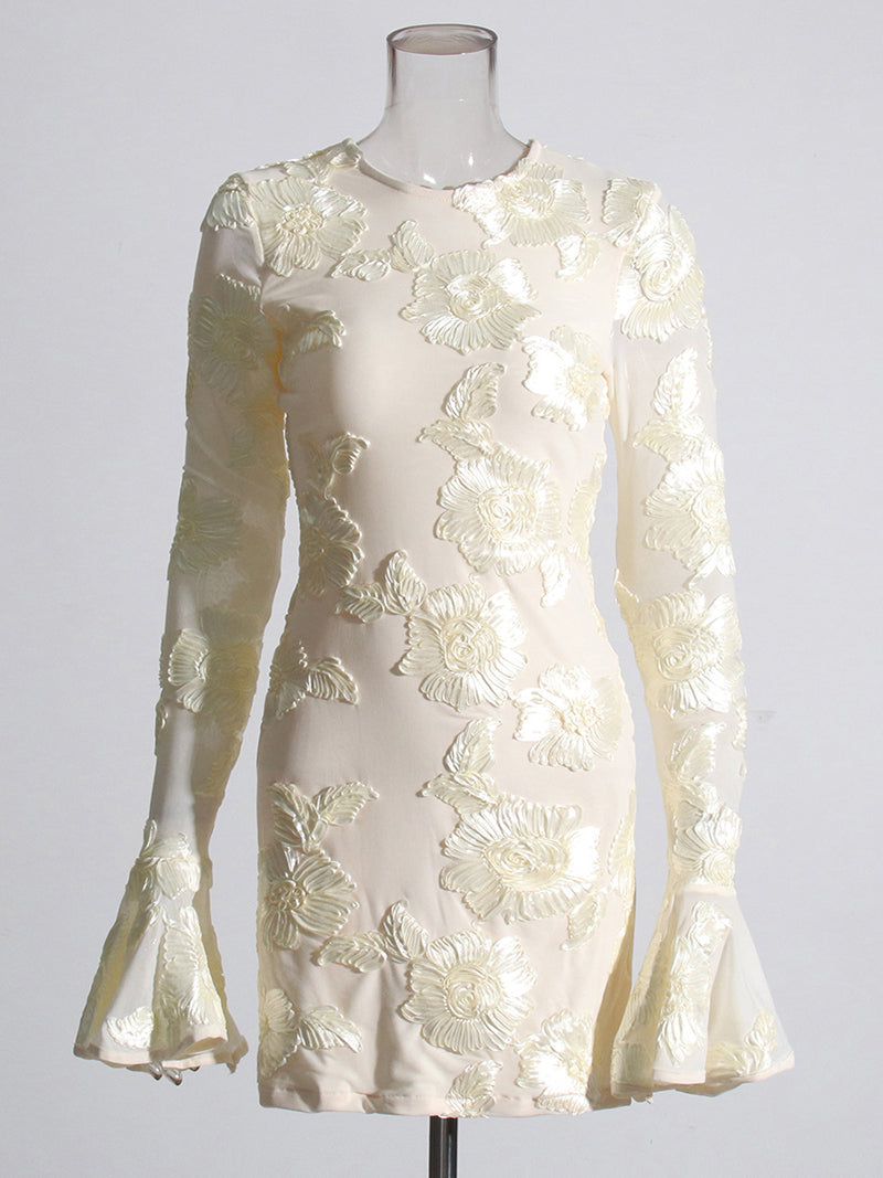 Floral Embellishment Smocked Mini Dress