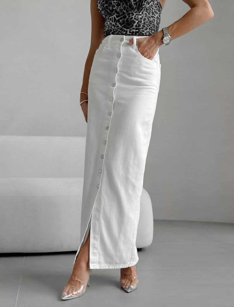 High-Waisted Slim Buttoned Skirt