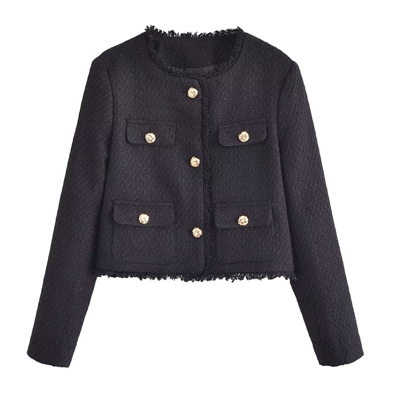 Cropped Tweed Button-Up Jacket