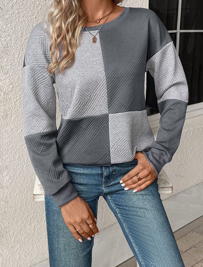 Two-Tone Block Sweater with Relaxed Fit