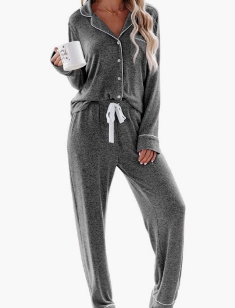 Collared Button Pajama Set