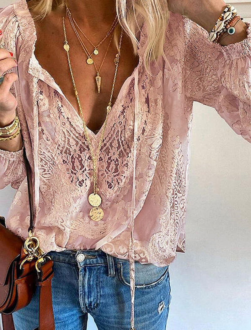 V-Neck Lace Blouse