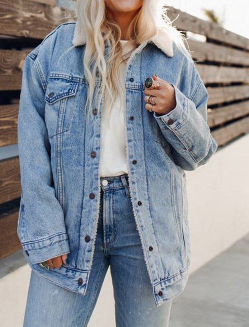 Oversized Fleece-Lined Denim Jacket