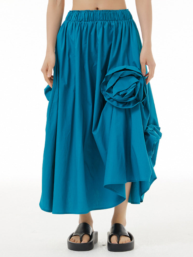 Asymmetrical Gathered Floral Midi Skirt